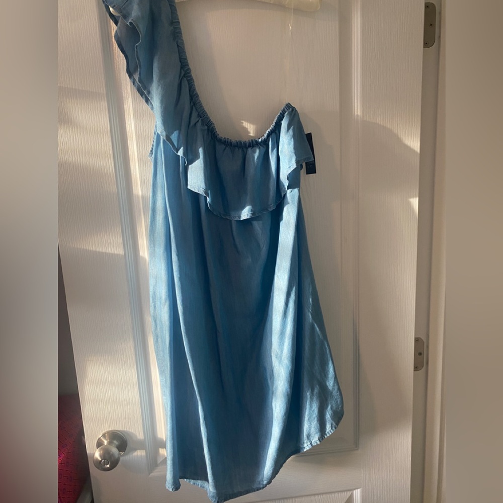 Chambray One Shoulder Dress